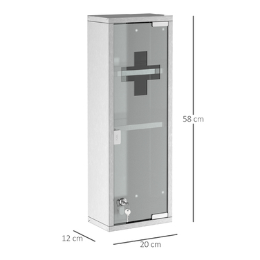 Kleankin Medicine Cabinet First-Aid Cabinet 20x12x58cm Stainless Steel with Frosted Glass in Silver, ideal for Home & Office