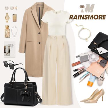 Сумка жіноча RAINSMORE середнього розміру зі штучної шкіри, чорна. Сумка-тоут, сумка на плече, ручна сумка