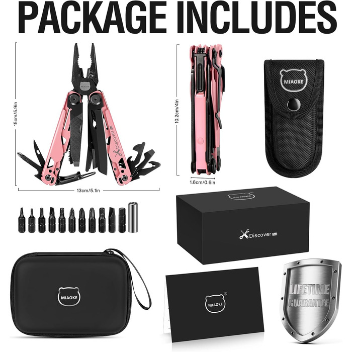 MIAOKE Multitool 23 in 1 with Premium Gift Box, Screwdrivers, Saw, Screwdrivers, Bottle Opener, Pliers, Camping Knife, Cool Gadgets for Men, Best Gift for Boyfriend, Son, Dad, Him, Husband (Coral Pink)