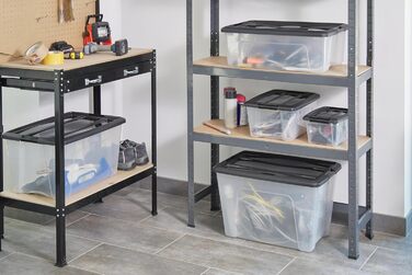 Iris Ohyama Storage Boxes with Lids, 60L, Set of 4, Black, Secure Closure, Stackable, Handles, for Bedroom, Closet, Office, Organization, BPA-Free Plastic, Storage Boxes, NTB-60