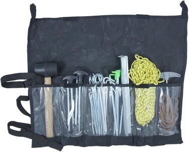 Outdoorer Tent Accessories Set incl. mallet, sand pegs, aluminum pegs, screw pegs, ground sheet pegs, and more.