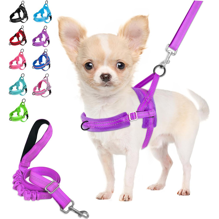 Нашийник для собак середніх та маленьких порід, м'який, не тягне, з 2 карабінами, легкий, світловідбиваючий, чорний (S, фіолетовий)