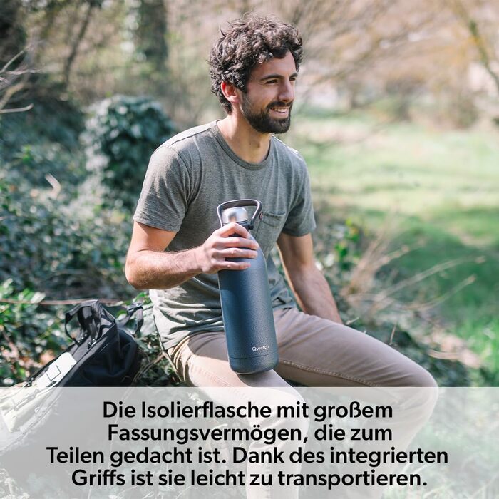 QWETCH 1.5L Stainless Steel Thermos Flask - Khaki Titan - 48h Cold & 16h Hot - Leakproof & BPA-Free Insulated Water Bottle with Handle - 1500ml - Perfect for Camping, Picnics & Family