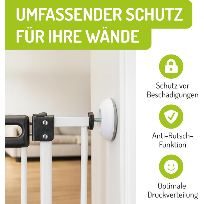 Захисний бар'єр BOMI Mira для дверей | Бар'єр для котів з люком | Ідеальний бар'єр для собак, котів та цуценят | Металевий бар'єр для собак у квартиру, білий | Ширина: (захисні накладки на стіну (2 круглі та 2 кутові))