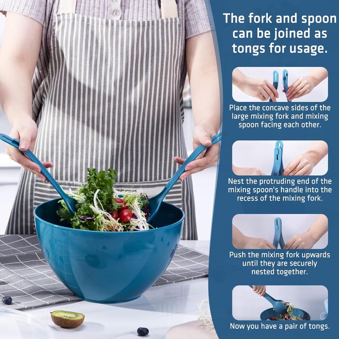 Luxear Large Mixing Bowl 0.2-6.5 L Salad Bowl Set with Lid, 6-Piece Bowl Set with Forks & Spoons, Large BPA-Free Plastic Bowls Stackable Bowl Set