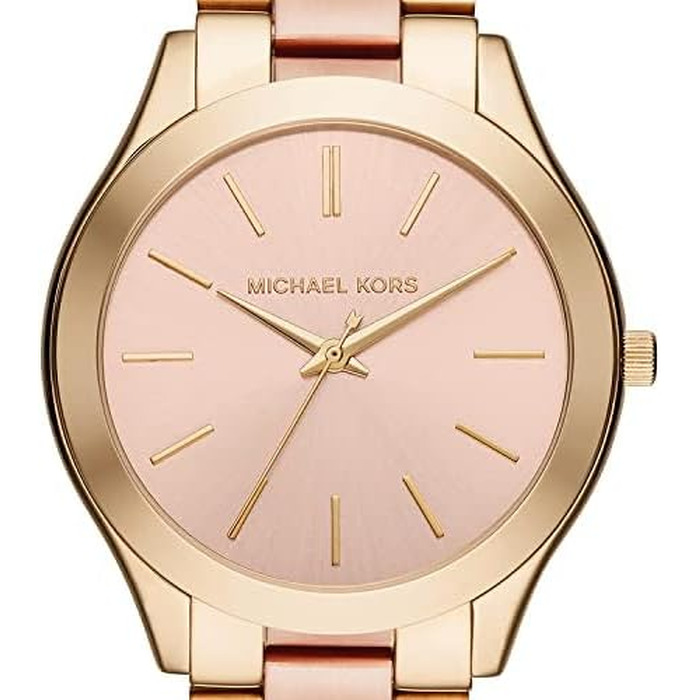 Жіночий годинник Michael Kors Slim Runway 42мм, кварцовий механізм, сталевий браслет (золотистий та світло-рожевий)