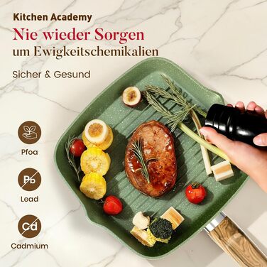 Набір гранітних каструль та сковорідок Kitchen Academy для індукційних плит, 30 предметів, зелений