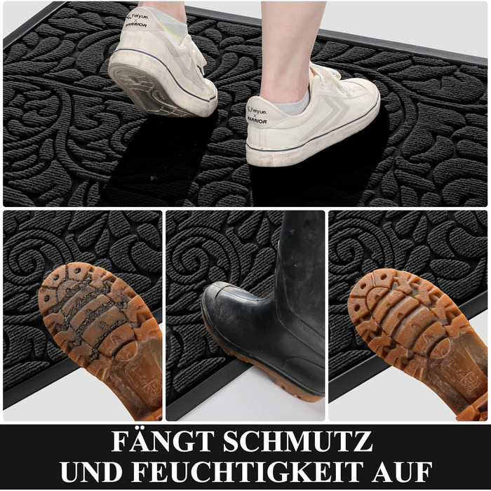 Килимок для дому та вулиці Yimobra, 75 x 43 см, чорний - миючий, неслизький, для входу, тераси, саду