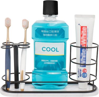 HarJue Toothbrush Holder for Bathroom, Metal Toothbrush Organizer with Marble Base, Toothbrush Storage Collection for Family, Suitable for Home, Hotel, Countertop, Vanity (Matte Black, Large)