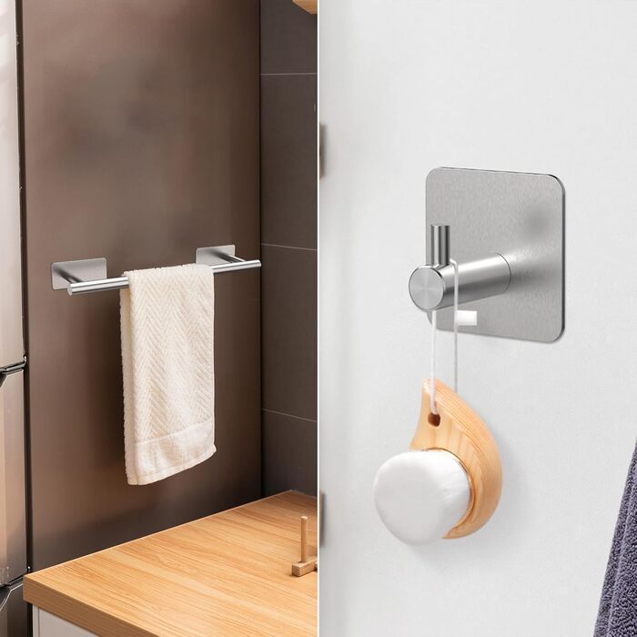 Тримач туалетного паперу Ibergrif без свердління, набір 5-в-1, 3 гачки для рушників, стійка для рушників, нержавіюча сталь, сріблястий, індустріальний стиль