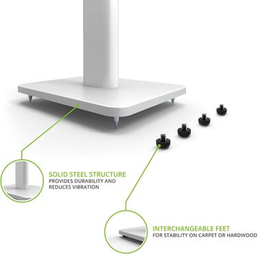 Підлогові стійки для колонок Kanto SP26PLW (пара) - 26 дюймів, білий | Для полицевих колонок середнього та великого розміру | Сталь, пінопакет, поворотна пластина 30°