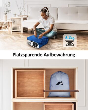 Надувний матрац для одного спального місця, 190 x 99 x 46 см, з вбудованим насосом, для дому, подорожей та кемпінгу, Максимальне навантаження: 300 кг, Колір: блакитний та білий