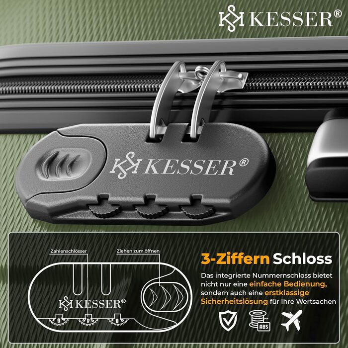 Набір валіз KESSER з твердим корпусом ABS (4 шт.), дорожні кофре на 4 колесах з телескопічною ручкою, замком, вагами та біркою, розміри S-M-L-XL, колір Khaki