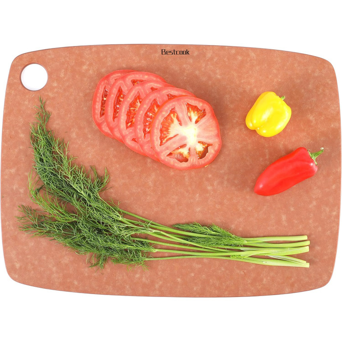 Дошка для нарізання BESTCOOK з деревного волокна, щільна, безпориста, екологічна, без BPA, підходить для посудомийної машини, двостороння, безпечна для ножів, 44x33x0,6 см, для м'яса, хліба та фруктів
