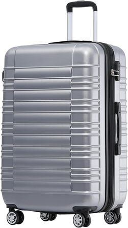 Чемодан Beibye 2088 з твердим корпусом, валіза-тележка, ручна поклажа, 14 кольорів (Срібний, XL)