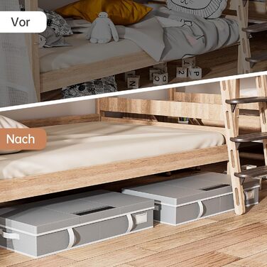 Комод під ліжко LAMU 2 шт., ящик для зберігання під ліжко з кришкою, великий, складний, сумка для зберігання одягу з віконцем та 4 ручками для ковдр, одягу, взуття, сірий, 80x40x15 см, 48 л, сірий