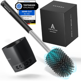 Силіконова щітка для унітазу Abrush з м'яким гумовим наконечником, без свердління, з кріпленням на стіну, білий/сірий (чорний)