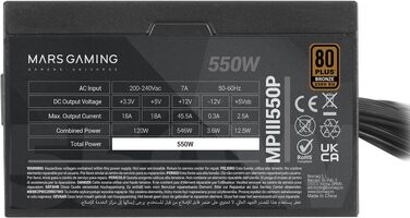Блок живлення Mars Gaming MPIII550P ATX, 550W, 80 Plus Bronze, білий