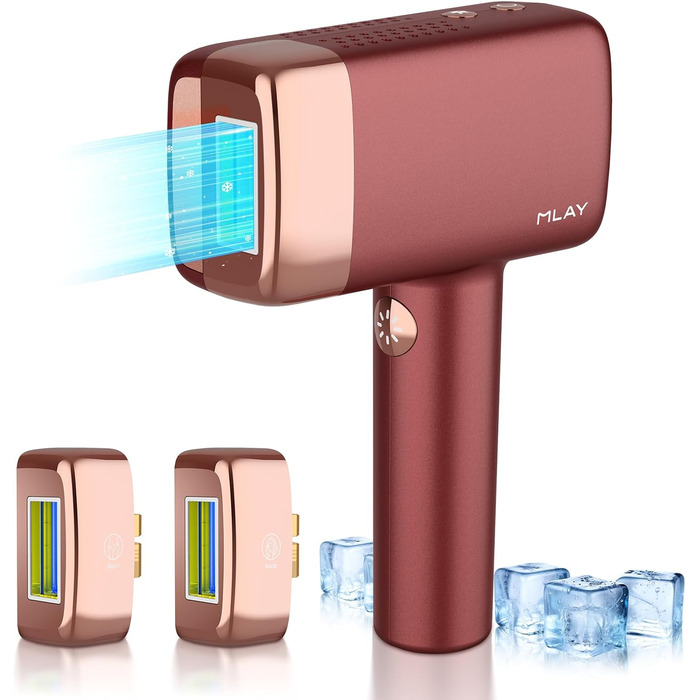 Пристрій для епіляції IPL Laser, 0.5 сек/імпульс, безболісна епіляція з охолодженням, 2 насадки для обличчя та бікіні, для обличчя, під пахвами, на ногах, бікіні. Червоний колір
