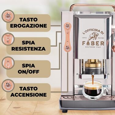 Кавова машина FABER Pro Deluxe для 44 мм ESE-подушечок, хромована, латунний прес, нержавіюча сталь