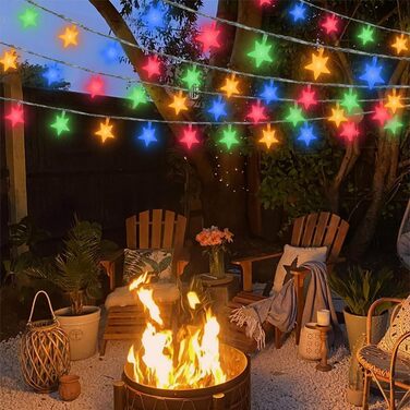 Ланцюжок прикрас AUAUY зі сніжинками: 6м, 40 LED, 2 режими, вологостійкий, для дому та саду, святкова декорація (кольоровий, зірки)