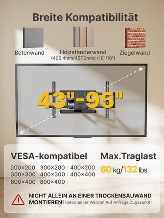 Кріплення для телевізора monTEK для 43-95 дюймів (Flat & Curved), до 60 кг, поворотне та нахильне, висувне, VESA 800x400 мм
