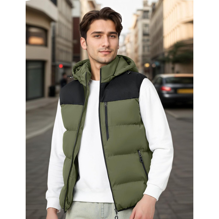Чоловіча зимова жилетка AIEOE з капюшоном, тепла стеганая жилетка, великі розміри EU S-XL (Зелений, M)