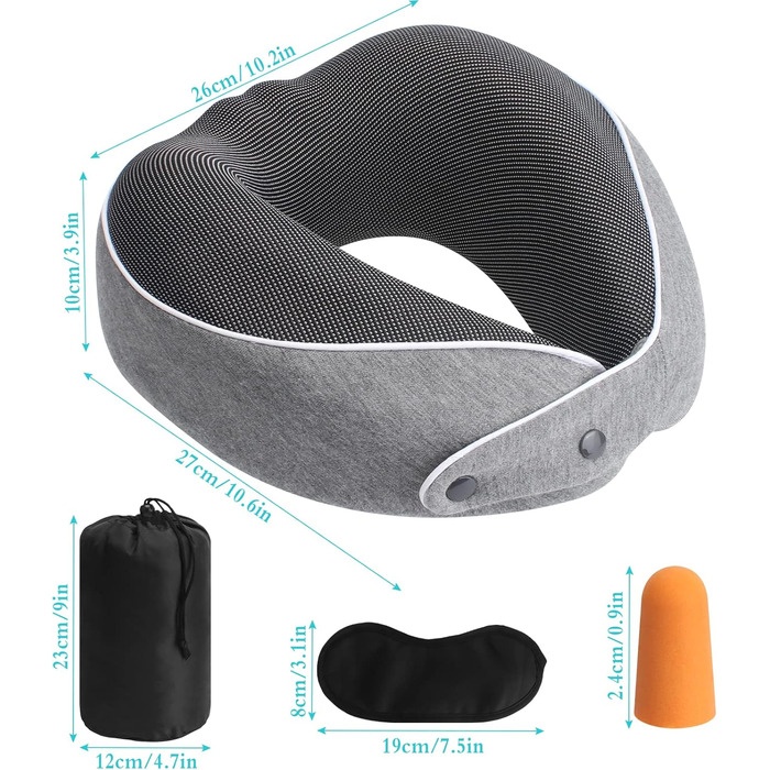 Подушка для шиї в подорожах, Memory Foam, ергономічна, з маскою для сну та навушниками, у чохлі
