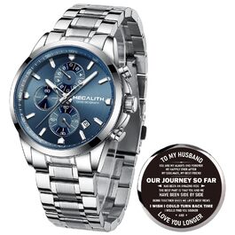 Чоловічий годинник MEGALITH з нержавіючої сталі, хронограф, водостійкий, аналоговий годинник для бізнесу, з календарем та підсвічуванням (B-silber-an)