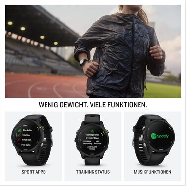 Garmin Forerunner 255 Music – GPS-годинник для бігу з індивідуальними планами тренувань, функціями для бігу та детальною аналітикою. 1.3' кольоровий дисплей, час роботи до 14 днів, водонепроникний, музика, 46 мм, чорний