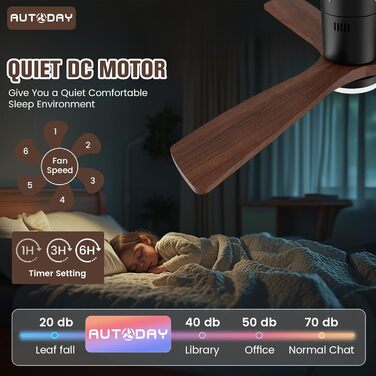 Стеляний вентилятор з дерева з підсвічуванням та керуванням, 132 см, 24W LED, DC-двигун, 6 швидкостей, таймер, пульт дистанційного керування