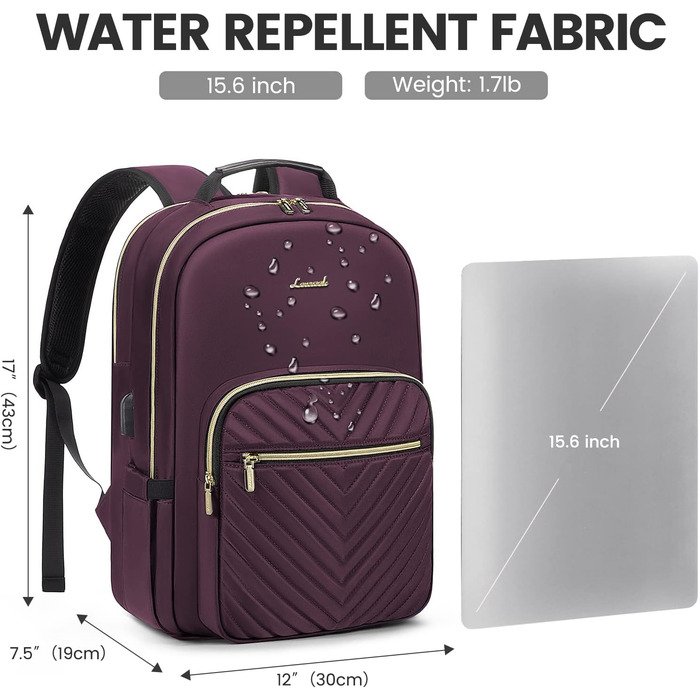 LOVEVOOK Рюкзак для жінок, великий, 15.6 дюймів, для ноутбука, водонепроникний, шкільний, для дівчат-підлітків, чорний, елегантний, для роботи, для школи, університету, подорожей, 15.6 дюймів (15.6', Темно-фіолетовий-1)