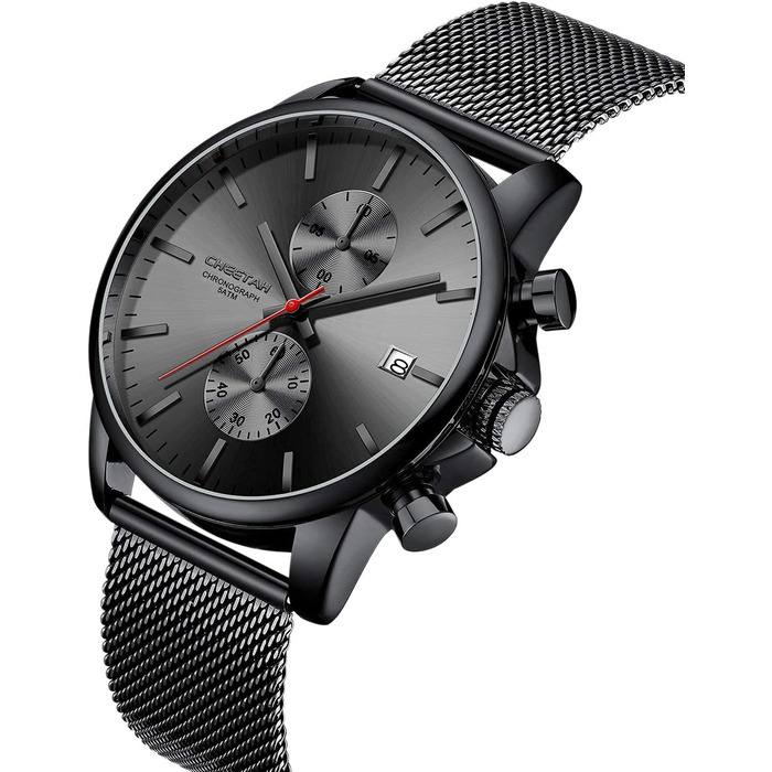 Чоловічий годинник, спортивний, модний, кварц, аналоговий, чорний міський ремінець, нержавіюча сталь, водонепроникний, хронограф, автоматичне відображення дати, червоний акцент