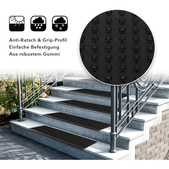 Rubber Threshold Ramps - Non-Slip Transition Mats for Indoor/Outdoor Use - 5 Piece Set - Various Designs - 25x75cm (Santiago)