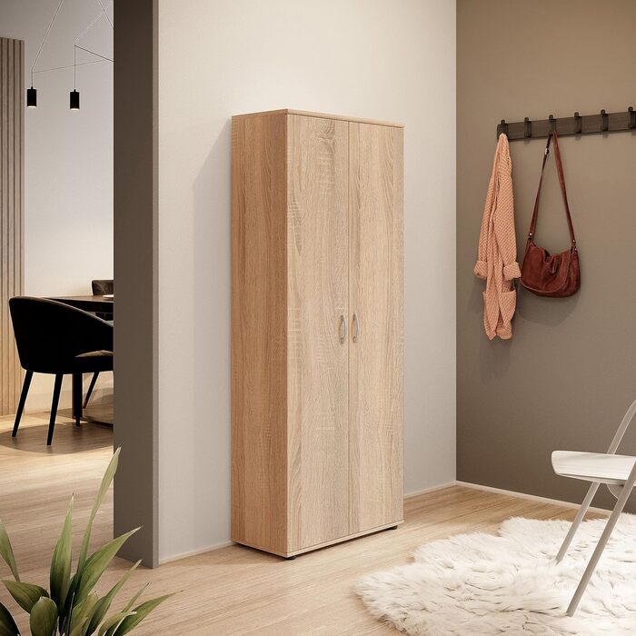 Stella Trading 3 Shoe Cabinet Tall, White - Versatile multipurpose cabinet with adjustable shelves - 70 x 176 x 35 cm (W/H/D) (Sonoma Oak)