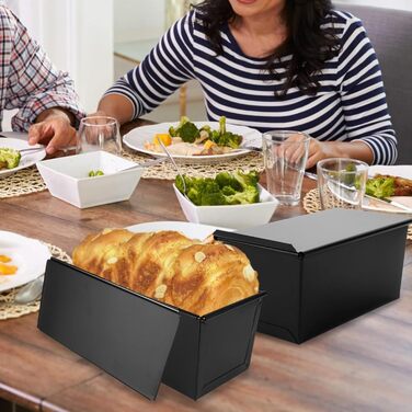 VIDETOL 2 Pack Loaf Pans with Lid, 450g Toast Bread Mold Non-Stick, Black Bread Box for Toast and Bread