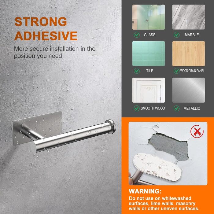 Тримач туалетного паперу Ibergrif без свердління, набір 5-в-1, 3 гачки для рушників, стійка для рушників, нержавіюча сталь, сріблястий, індустріальний стиль