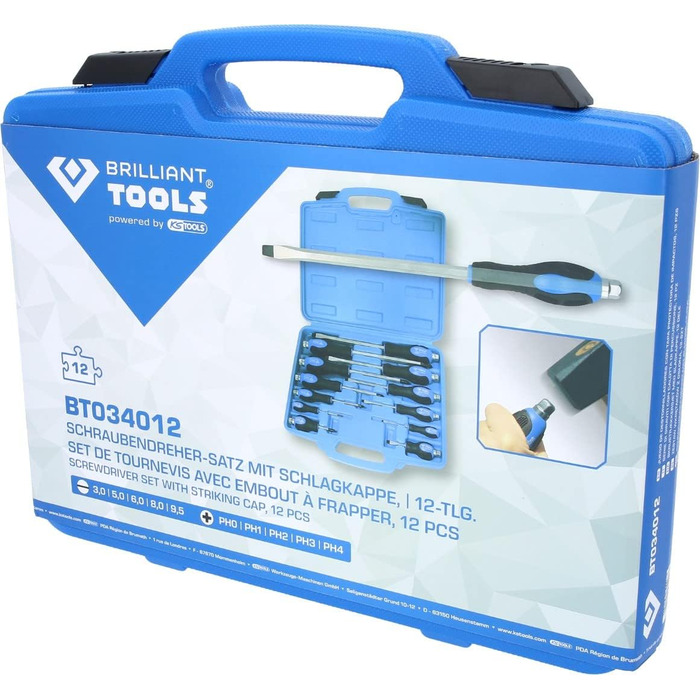 Набір ударних викруток BRILLIANT TOOLS BT034012, 12 шт, з ковпачком для ударів [KS TOOLS]