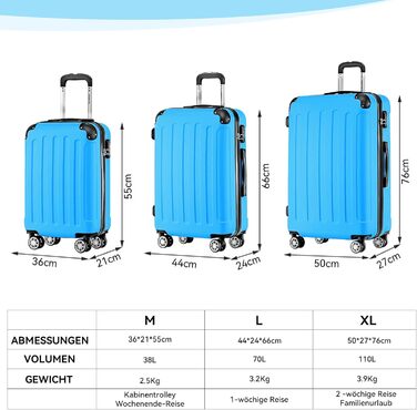 Чохол-валіза Beibye: валіза-роликовий багаж з кодовим замком, 4 колеса (Чорний, Цяново-синій, Набір валіз)