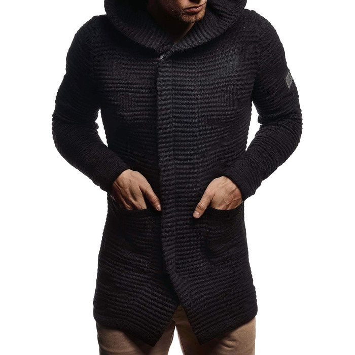 Чоловіча в'язана куртка Leif Nelson з капюшоном та блискавкою - чоловіча кардиган з трикотажного полотна для зими, чорний, XL