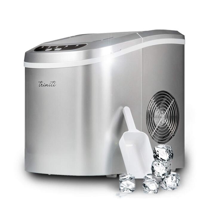 Машина для приготування льоду TRINITI | З нержавіючої сталі | 150W | 12/15 кг за 24 години | 2 розміри кубиків | 2 л резервуар для води | Таймер | LCD-дисплей