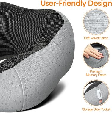 Подушка для шиї у літак - подушка для подорожей з регулюванням Memory Foam - подушка-вишенка з м'яким, дихаючим чохлом - ідеально для кемпінгу, офісу, авто, літака, подушка для сну (Сірий)