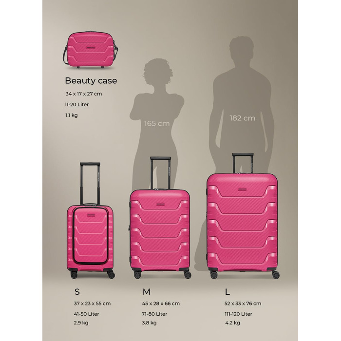 Набір валіз SMARTBOX Hartschalen 3 шт. з розширенням 3 см, з TSA-замком, з відділенням для ноутбука (Рожевий, S (55 см))