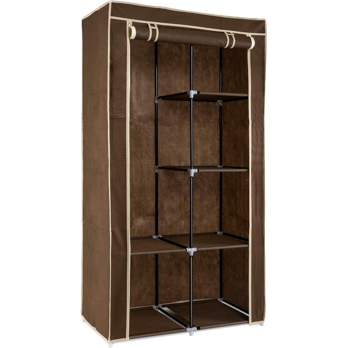 Navaris Fabric Wardrobe with Clothes Rail - Folding Wardrobe 88x170x45cm with Rail - Large, Stable Closet - Foldable Fabric Wardrobe made of Nonwoven Fabric in Light (Brown)