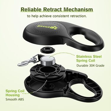 Рулетка для собак Pecute 8м, 50 кг, зелена, з антиковзним руків'ям та швидкою зупинкою