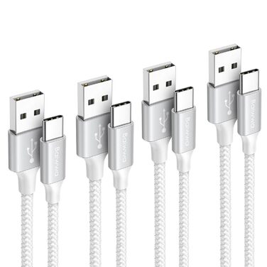 Кабель USB-A на USB-C білий, 3.1A, швидка зарядка, сумісний з iPhone 15/16/17 Pro Max, Samsung Galaxy, 30см+1м+1.5м+3м