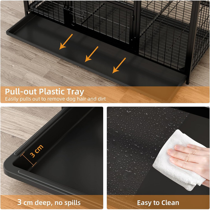 Клітка для собак VOWNER, міцна, 93x56x60 см, для малих та середніх порід, 3 двері, знімні двері та піддон, чорна