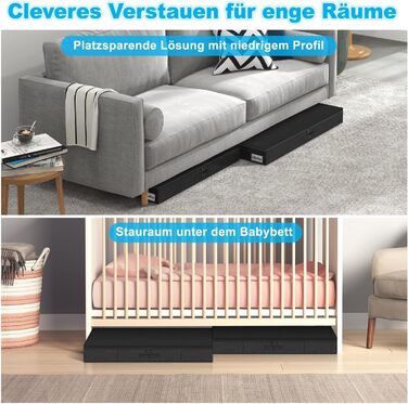 Коробки для зберігання під ліжко з кришкою, 12 см, 2 шт., складні, для одягу та ковдр, чорні