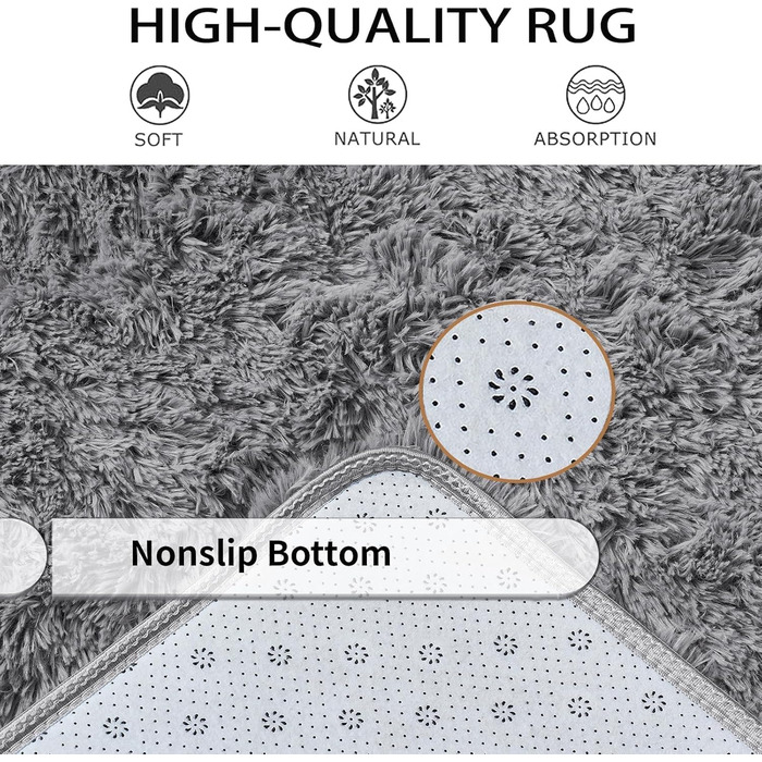 Пухнастий килим Hochflor, для вітальні, м'який, з антиковзаючою основою, можна прати, 120x160 см, сірий