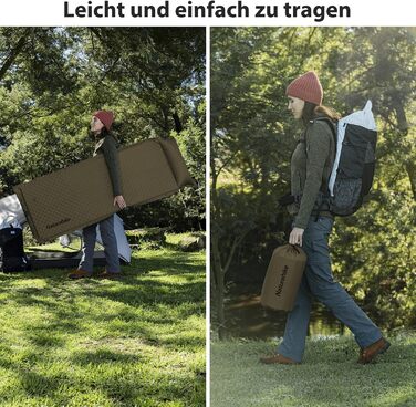 Каремат Naturehike самонадувний з подушкою, комбінований двомісний, ультралегкий, 3 см, армійний зелений, для кемпінгу та подорожей